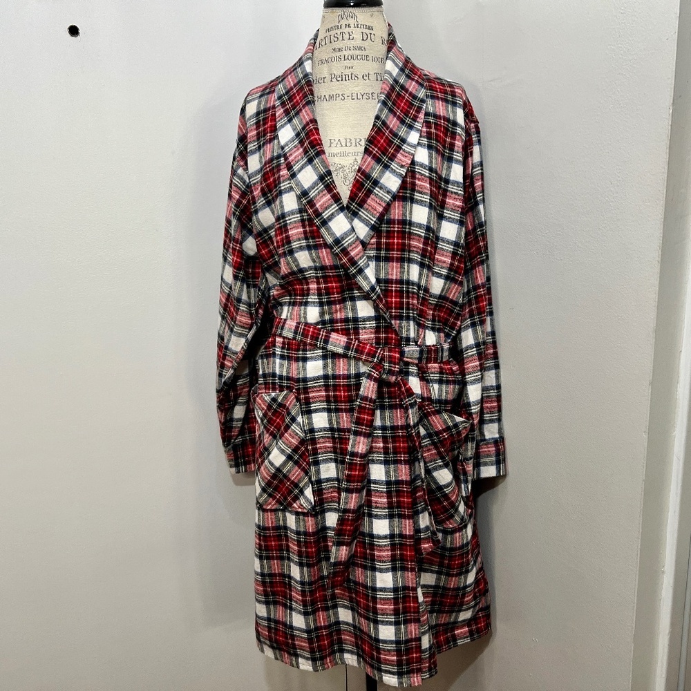 Regency Vintage Red Plaid COTTON Robe Mens Christmas Robe Belted Pockets Size L